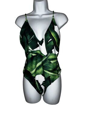 Sz.M*SHEIN*NWOT*1-Pc. Green/White Jungle-Theme Swimsuit